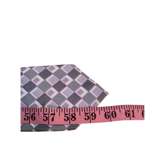 Michael Kors Mens Tie Necktie Designer Luxury Gray Purple White Geometric - Picture 10 of 12
